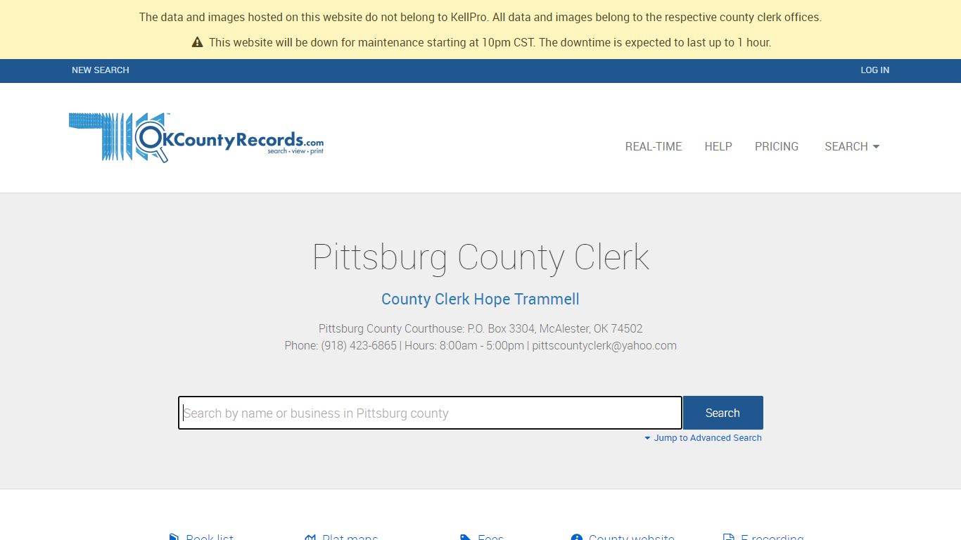 Pittsburg County - County Clerk Public Land Records for Oklahoma
