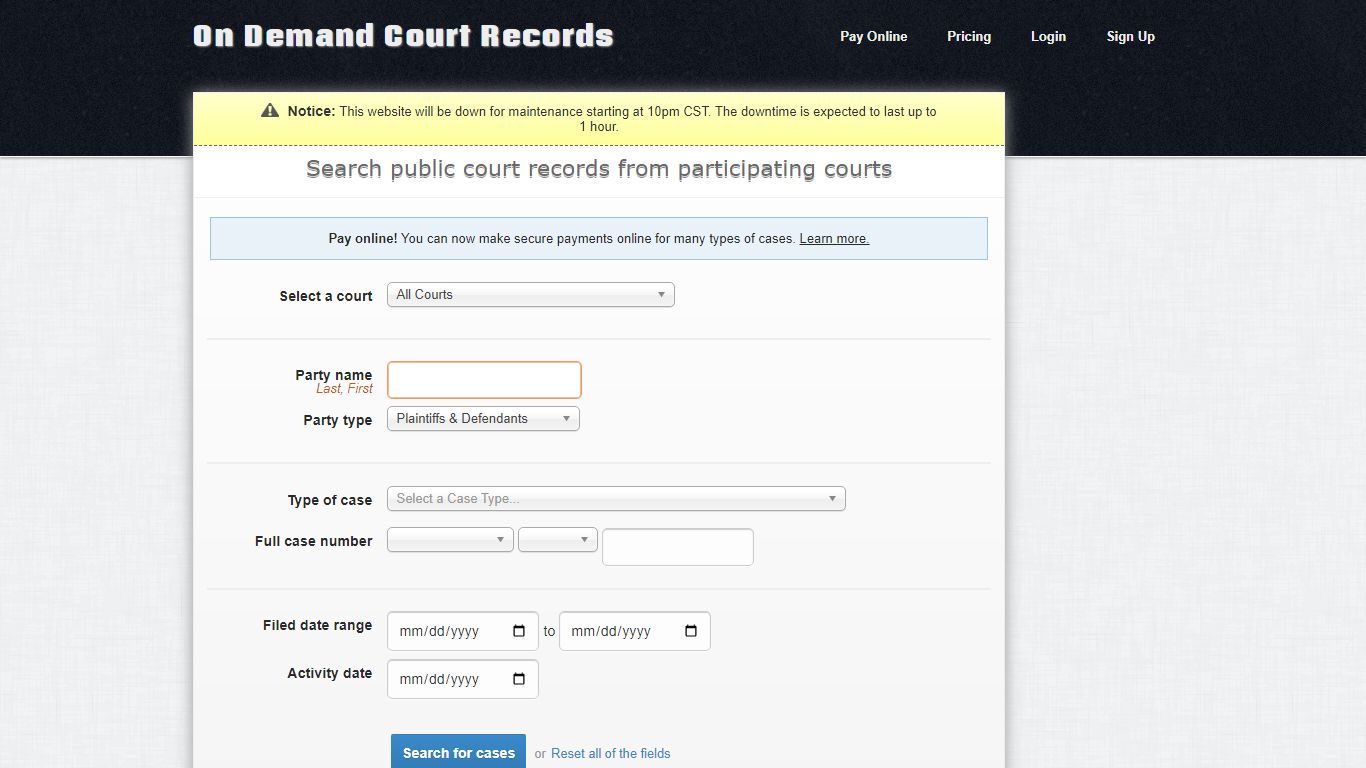 Pay CF-2020-00291 | On Demand Court Records